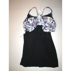 New Womens NWT Fabletics Norwalk Tank Top XS Black Gray White Bra Yoga Pilates